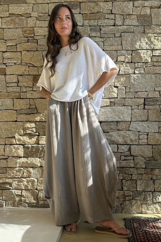 Tasha Cushion Cotton Balloon Barrel Pant Mocha